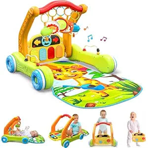 4-in-1 Baby Play Mat & Activity Center Gym | Walker | Infant Toy for Tummy Time | Birthday Gift for 3, 4, 5, 6, 7, 8, 9, 10, 12 + Month Old Boys & Girls (Yellow)