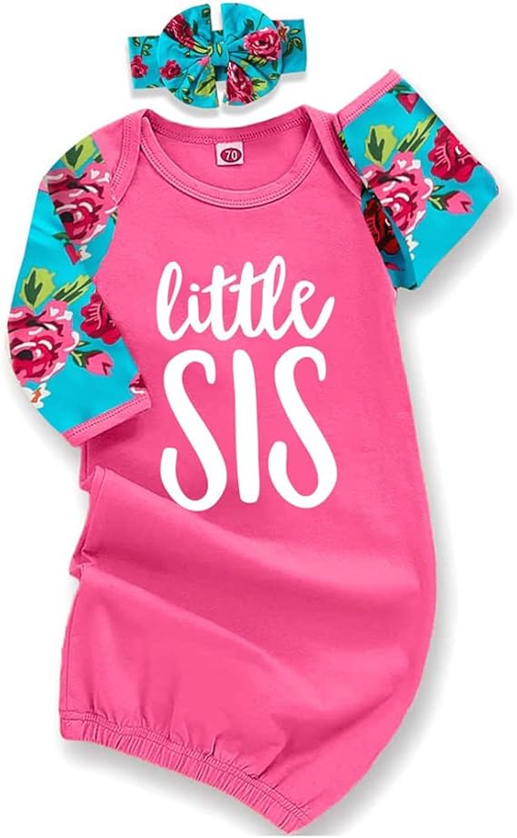 Markeishy Newborn Baby Girl Little Sister Sleeper Gown Stripe Long Sleeve Nightgown Pajamas Gifts Stuff Essential Outfit