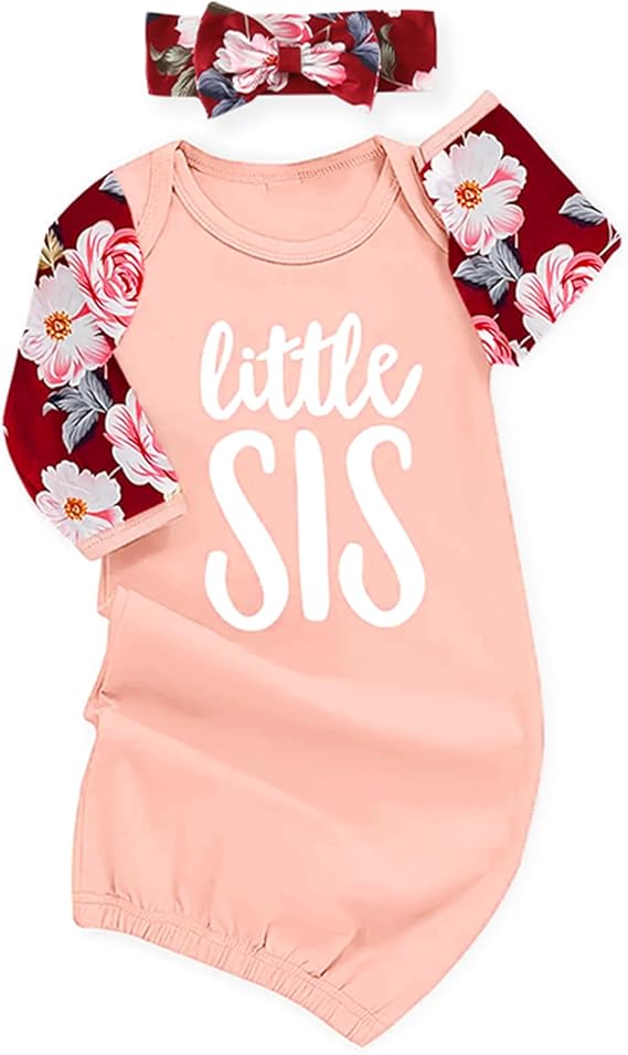 Markeishy Newborn Baby Girl Little Sister Sleeper Gown Stripe Long Sleeve Nightgown Pajamas Gifts Stuff Essential Outfit