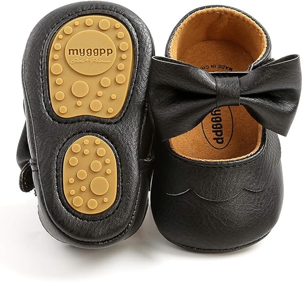 Baby Girls Mary Jane Flats with Bownot Non Slip Soft Sole PU Leather Newborn Infant Toddler First Walker Cirb Dress Shoes
