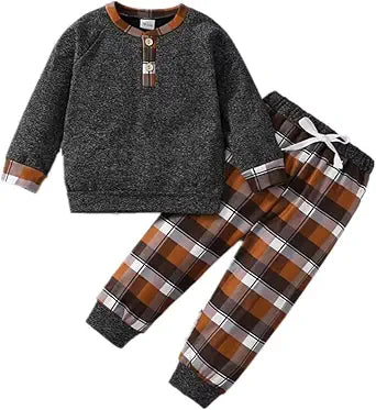 Toddler Boy Clothes Fall Winter Outfits Baby Boys Plaid Button Down Long Sleeve Tops + Pants Sets 12 Months-5T