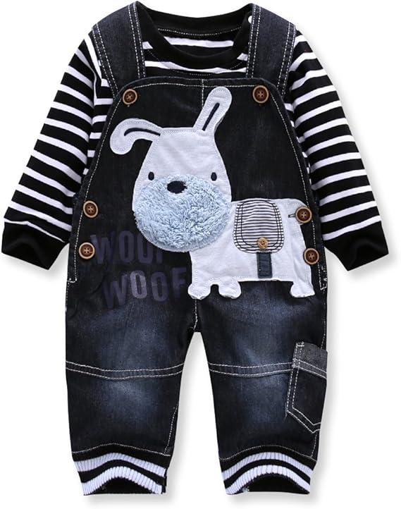 Cute Baby Boy Clothes Suit Toddler Boys' Striped long Sleeve T-Shirt+Denim Overalls Jumpsuit Pants Outfits Sets