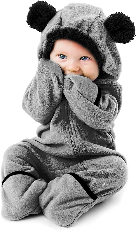 Baby Bunting Bodysuit with Hood, Convertible Mittens & Booties, Car Seat Friendly, Soft & Warm, Easy Zip