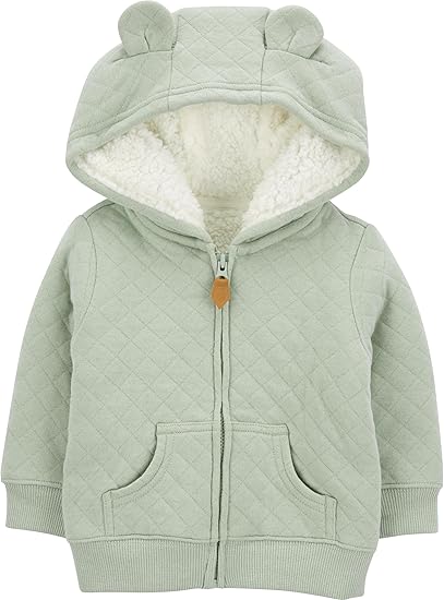 Baby Hooded Sweater Jacket with Sherpa Lining